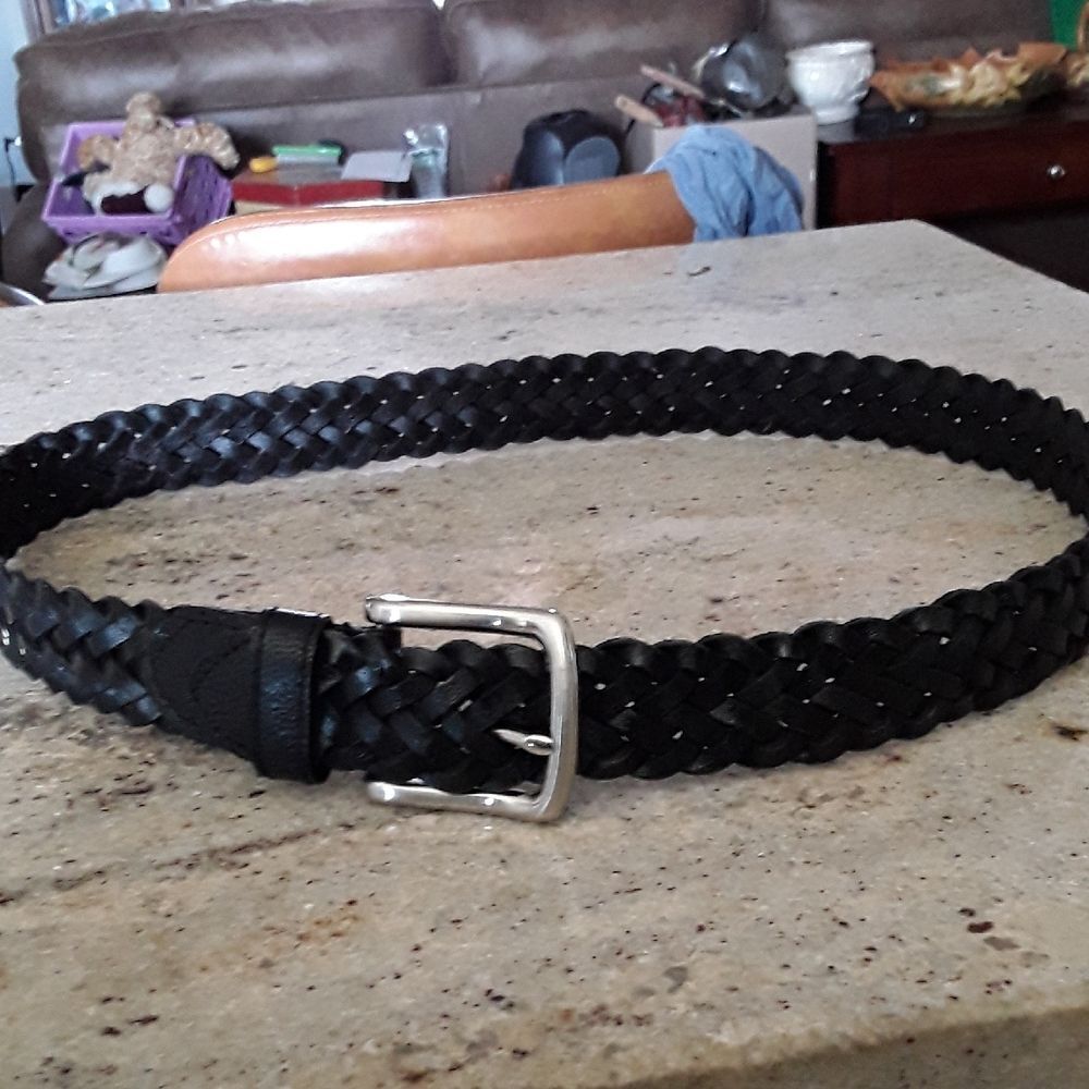 Braided Black Leather Belt